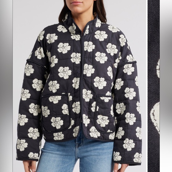 Free People Chloe Print Quilted Jacket XS NWT Floral Black - Picture 7 of 9